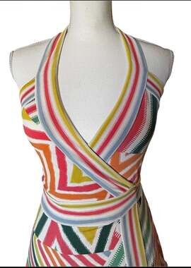 BCBGMAXAZRIA Multicolor Chevron Stripe Halter Wrap Mini Dress